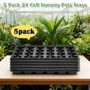 24 Cell Nursery Pots Trays 5 Pack (17"x11"x1.6"), Reusable Plant Pot Tray for Holding 3 inch Square Nursery Pots, Durable Plastic Carrying Seed Starter Tray with Drain Holes (Black)