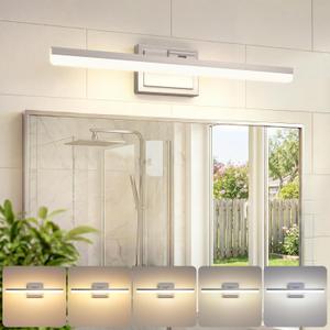 VOLISUN Modern Bathroom Vanity Light 24 inch, Rotatable, 24W Dimmable 5CCT Led Bathroom Light Fixture Over Mirror, Brushed Nickel Bar Vanity Light for Bathrooms Mirror Restroom-ETL Certificated