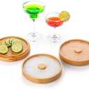 Nucookery 3-Tier Wood Bar Glass Rimmer, 5.6" Margarita Salt Rimmer Set, Sugar and Salt Rimmer Tray for Juice Cocktails, Bartender Bar Party Tool, Drinks Bar Accessories Box for Home Bar (Beech Wood)