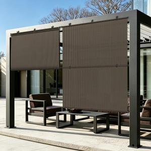 4'Wx6'H Outdoor Roller Shade Patio Cordless Blinds Roll Up Shade Exterior Foldable Sun Screen UV Block for Porch Pergola Backyard Gazebo (Brown)