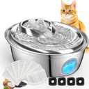 ORSDA Cat Water Fountain Stainless Steel 67oz/2L, Automatic Pet Drinking Fountain with Water Level Window, Dog Water Bowl for Cats and Small Dogs- 12Pcs Filters (D36)