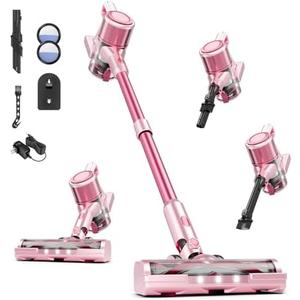 Vaconly Cordless Vacuum Cleaner, 38Kpa Powerful Stick Vacuum Cleaner with 45mins Rechargeable Battery, LED Anti-Tangle Brush, 8-in-1 Handheld Vacuum Cleaners for Home/Pet Hair/Carpets/Floors, Pink(No All Details)