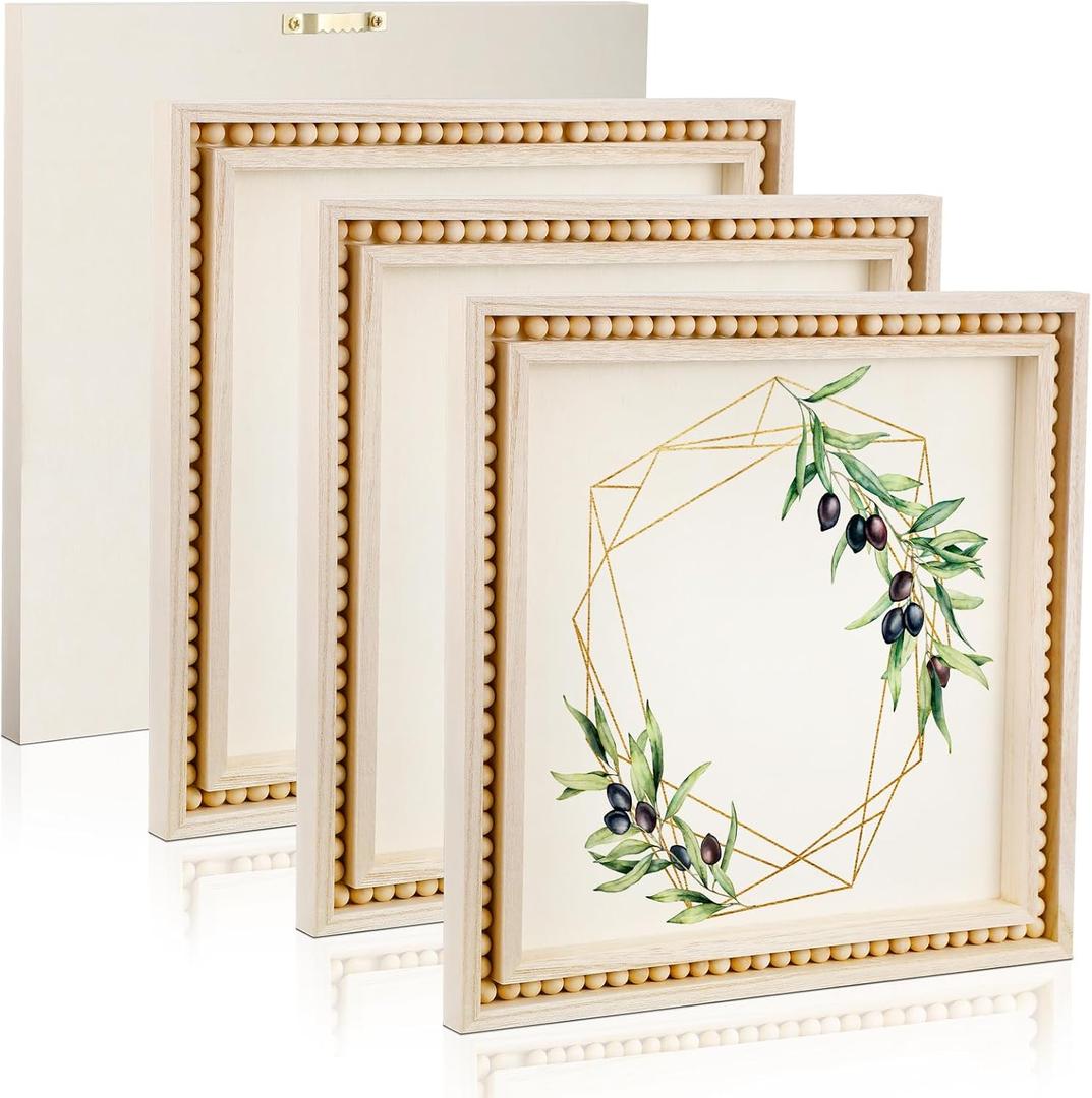 Wenqik 4 Pack Beaded Wood Canvas Panels Unfinished Wooden Blank Framed Signs Boho Style Panel Boards Square Plaques for DIY Crafts Painting Pouring Drawing Art Projects(8 x 8 Inch)