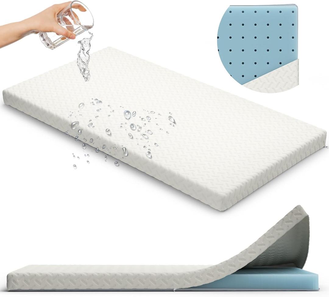 2 Crib Mattress Topper Memory Foam - Waterproof Breathable Soft Washable Cover 52 x28 x 2 Fits Standard Size Cribs & Toddler Beds by Sleepah