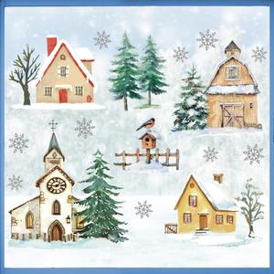 4 x Mfault Christian Winter Snowy Village Window Clings, Religious Church House Barn Pine Tree Stickers Decals Decorations, Farmhouse Rustic Christmas Snowflake Bird Home Living Room Kitchen Decor