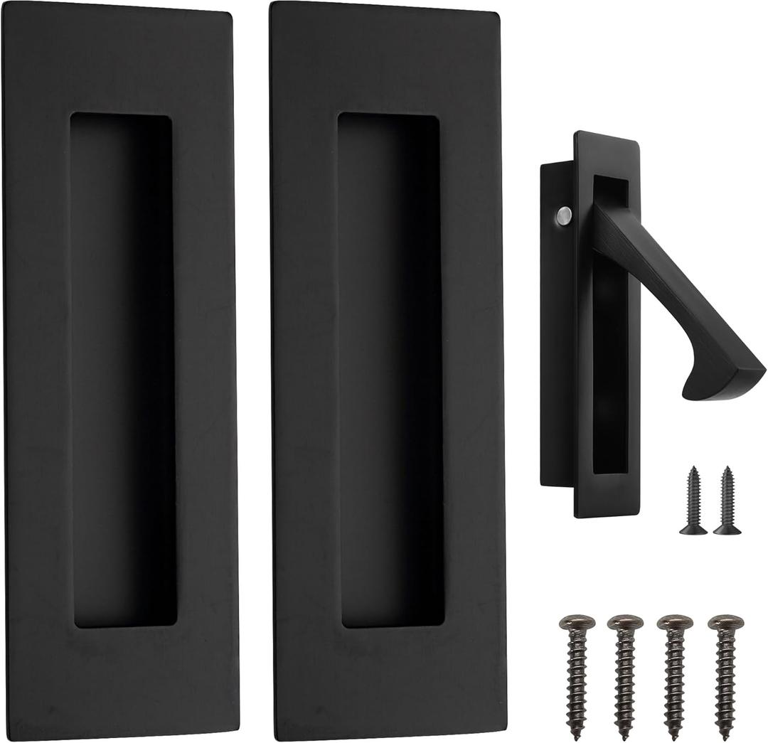 Malimali Pocket Door Pull and Edge Pull Set, Stainless Steel Pocket Door Hardware Recessed Pocket Door Handle Flush Finger Pulls Rectangular Barn Door Handle (Matte Black, Pack of 3)