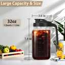 32oz Glass Pitcher with Handle and Lid, 1 Quart Mason Jar Pitcher - Airtight & Leakproof Water Jug with Pour Spout Lid, Glass Containers for Fridge, Perfect for Juice, Cold Brew, Iced & Sun Tea