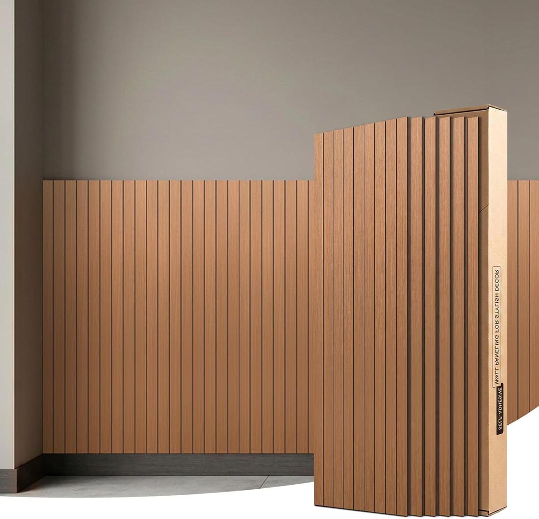 WOWSTAR 6-Pack Peel and Stick PVC Wood Slat Wall Panel，Thickened Wood Grain Wallpaper, 3D Wall Panels, 48" x15.74", Walnut