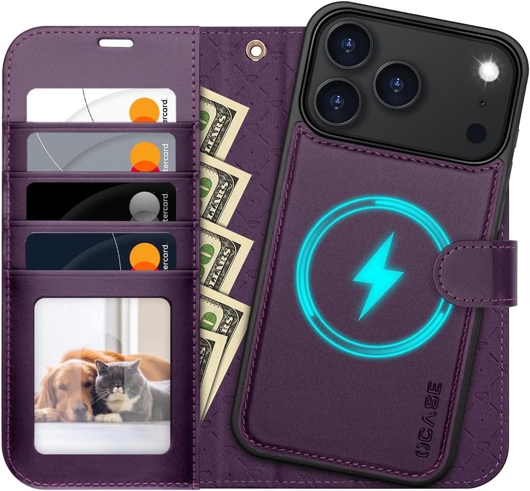 OCASE for iPhone 17 Pro Max Detachable Wallet Case with Card Holder, 2 in 1 PU Leather Flip Folio with RFID Blocking Stand Wrist Strap Shockproof Phone Cover 6.9 Inch 2025, Dark Purple