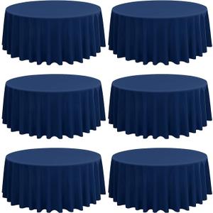 Bydoll 6 Pack Navy Blue Round Tablecloth Circle Polyester Table Cloth for 6ft round tables, Washable Fabric Stain and Wrinkle Resistant Table Cover, size: 60 inch