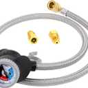 R134A Refrigerant Recharge Hose Kit with Pressure Gauge, 1/2" R134a Low Side Coupler, ACME-SS and LH -SS Adapters
