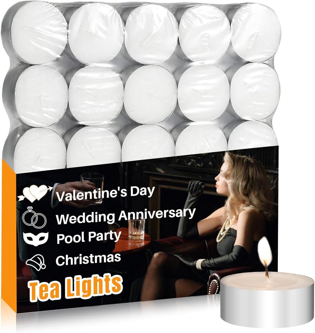 Tealight Candles - Tea Lights Candles Unscented Tea Tree Lights Mini Votive with Cotton Wick for Decorating Home,Pool,Shabbat,Wedding,Emergencies,Christmas,Halloween,Parties, Spas (White)
