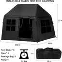 3-4 Person Inflatable Camping Tent Blow Up Tent with Hand Pump Easy Setup Waterproof Inflatable Tent Cabin, Black