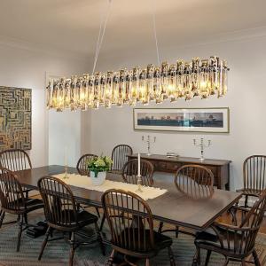 Modern Luxury Rectangular K9 Crystal Chandelier for Dining Room Living Room Kitchen Island Entryway Foyer L43 Easy Install Adjustable Hight 6-Light Ceiling Hanging Light Fixture Black