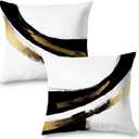 Black White Gold Pillow Covers, Abstract White Black and Gold Pillow Covers 18x18 Set of 2, Modern Black and White Pillow Covers for Couch Bed Living Room
