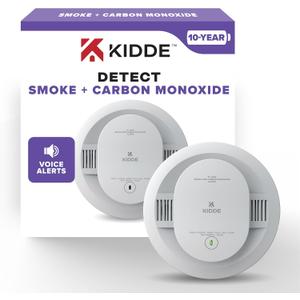 Kidde Smoke and Carbon Monoxide Detector, 10-Year Battery Powered, with Voice Alerts, LED Status Lights, 85 dB Alarm, 5 inches, 30CUD10-V, 1 Pack