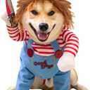 Dog Halloween Costume,Funny Chucky Dog Costume with Pet Wig,Cosplay Scary Outfit with Knife Clothes for Dogs (Small)