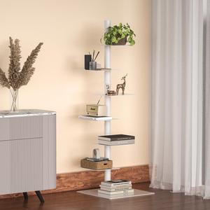 6 Tier Tall Narrow Metal Bookshelf, Vertical Tower Bookcase with Adjustable Shelves, Space Saving Corner Book Shelf Storage Display Rack, Tool Free Assembly (W+B, 6-Tier)