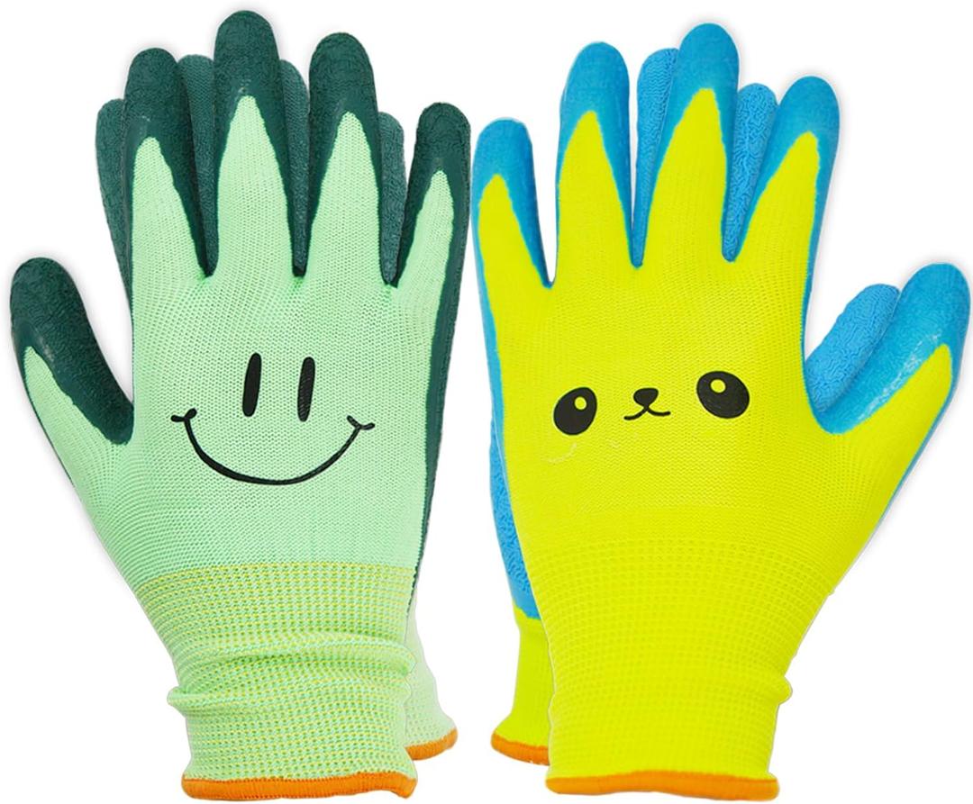 2 Pairs Toddlers Gardening Gloves, Kids Sized Garden Glove for Yard Work, Non Slip, Flexible, Breathable (Size 2 for 2, 3, 4 Year Old Children) (Green&yellow)