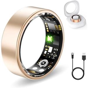 Smart Rings for Women Men, Fitness Ring with Heart Rate, Blood Oxygen, HRV, Pressure, Sleep Tracker, Step Tracker, No Subscription Fee, IP68 Waterproof Smart Ring for iPhone & Android (Gold)