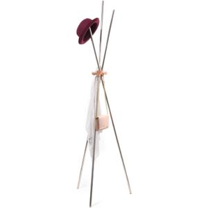 Coat Stand 70", Stainless Steel and Beech Wood, Freestanding Entryway Hall Tree for Hanging Hats / Bags / Purse / Jackets / Accessories, Modern Minimalist Design