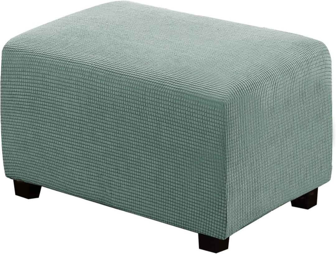 H.VERSAILTEX Ottoman Cover Slipcover Rectangle Fit Length 29"-34" Footrest Sofa Slipcovers Stool Cover Footstool Protector Covers Feature Stretch Thick Soft Jacquard Fabric Removable Washable - Sage (Large)