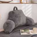 A Nice Night Faux Fur Reading Pillow Bed Wedge Large Adult Children Backrest with Arms Back Support for Sitting Up in Bed/Couch for Bedrest,Gray,Large