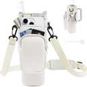 JEBEALUO Water Bottle Carrier Bag with Phone Pocket for Stanley Cup 40/ 30 oz, Water Bottle Holder with Adjustable Strap& Straw Cover, Stanley Cup Accessories (White)