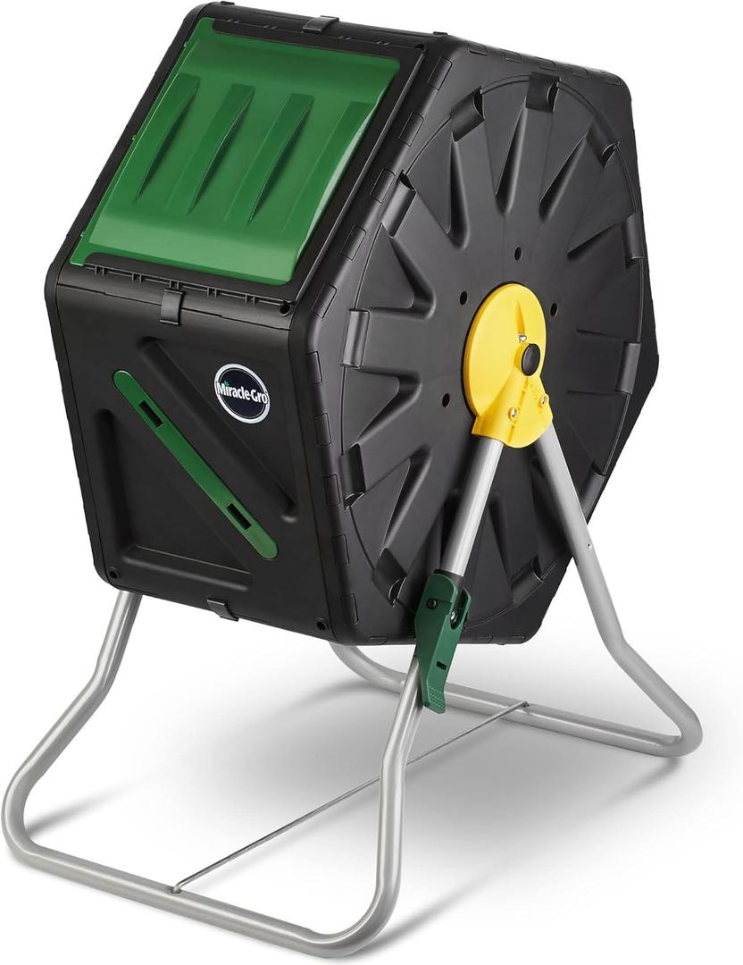 Miracle-Gro Compost Tumbler Single Chamber  Easy-Turn Composter Tumbler Outdoor for Fast Composting  Heavy-Duty Composting Bin with 1 Sliding Door (18.5 Gallon / 70 Liter)