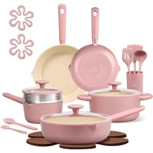 CAROTE 21pcs Cookware Set Nonstick Pots and Pans Set, Ceramic Cookware Set Induction Cookware, Non toxic Healthy Non Stick Kitchen Cooking Set, PFAS PTFE Free, 21 Piece