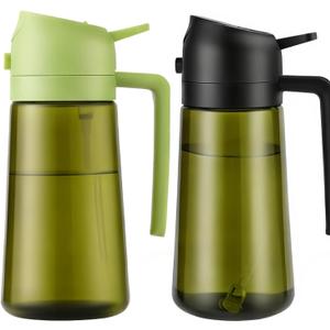 Aovdy 2PCS Oil Sprayer for Cooking 16oz,2 in 1 Olive Oil Dispenser and Oil Sprayer - 470ml Olive Bottle Spray and Pour - Glass Oil Dispenser for Kitchen Cooking Salad BBQ (Light-Proof -Black & Green)