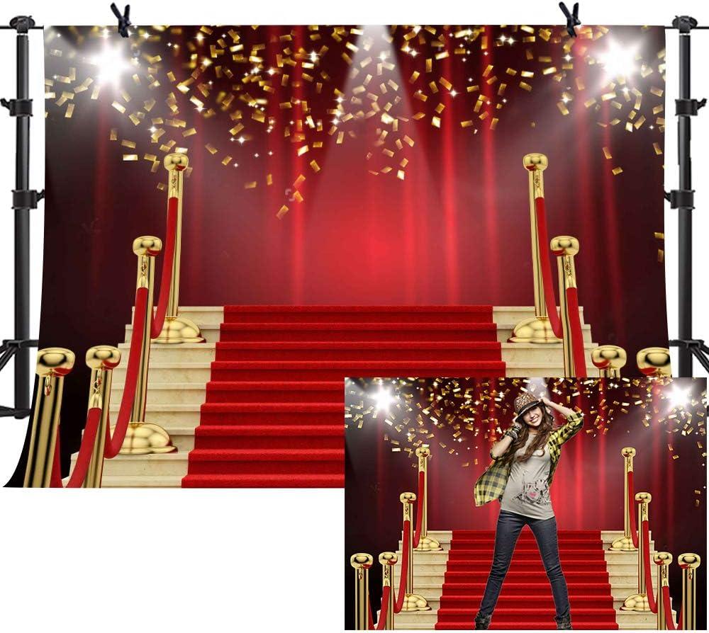 7x5Ft Red Curtain Background Red Carpet Stairs Props Vinyl Photography Video Backdrop NANME853