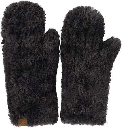 C.C Faux Fur Mitten For Women Unisex - Stretchable Soft Warm Cold weather Winter Gloves