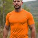 Mens Performance T Shirts Short Sleeve Athletic Fit Tee Shirt | Moisture wicking quick dry high elasticity gym activewear running top durable shrink resistant cooling workout tshirt (Orange, M)