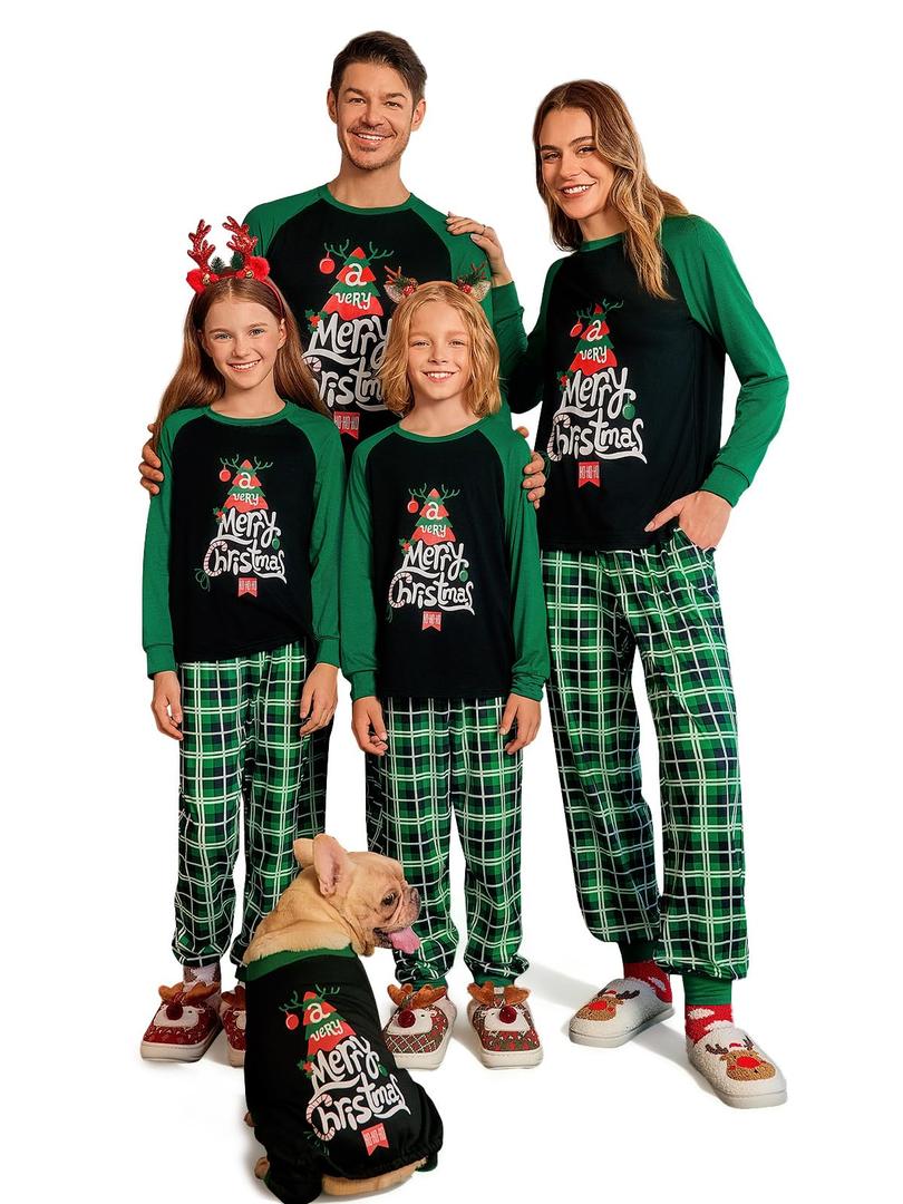 Haloumoning Family Christmas Pajamas Matching Sets Xmas PJs Sets Holiday Jammies Sleepwear Black