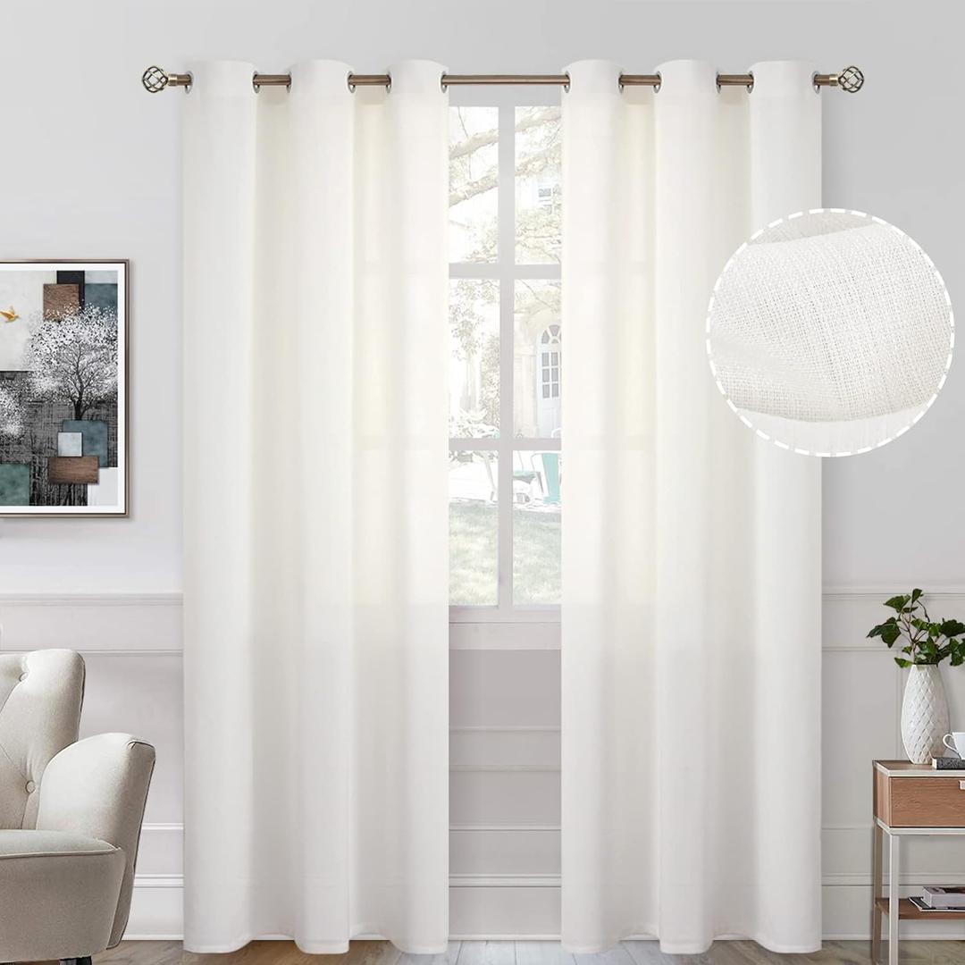 BGment Cream Natural Linen Look Semi Sheer Curtains 84 Inch Length 2 Panels Set for Bedroom, Grommet Light Filtering Casual Textured Privacy Sheer Curtains for Living Room (38 x 84 Inch, Ivory Cream)