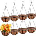 Didaey 8 Pcs Metal Hanging Basket with Coconut Coir Liner Hanging Flower Basket with Chain Indoor Outdoor Plant Flower Pot 10 Inch Round Wire Plant Holder for Garden, Patio, Deck, Porch Garden Decor