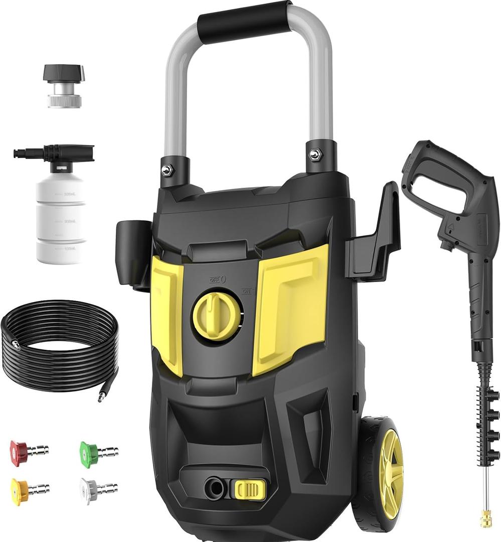 Pressure Washer Power Washer with 4500MAX-PSI, 4 Nozzles, Foam Cannon for Cleaning Cars, Driveways, Patios(Yellow)
