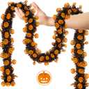 2-Piece 66 Ft Halloween Tinsel Garland with Orange Pumpkin, Twist Shiny Metallic Hanging Garland for Home Party Tree Indoor Outdoor Decor