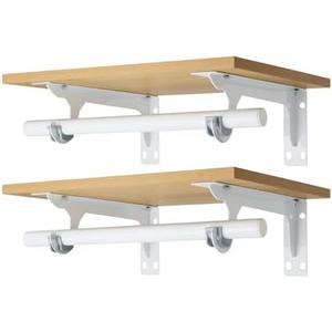 Wall Mounted Clothes Rack, with Top Shelf and Hanging Rod, Heavy Duty (2 PACK 11.8" x 15.7", White)