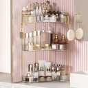 3-Tier Corner Bathroom Counter OrganizerMakeup & Skincare Shelf with Built-in Brush HolderSpace-Saving Bathroom Countertop Organizer for Skincare, Perfume, Cosmetics(Clear)