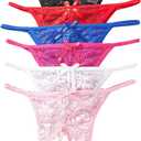 Justgoo Womens Lace G-String Thongs Panties Underwear Low Rise T-Back Underpants Pack of 1-5