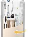 Rotating Toothbrush Holders with Cover, Dustproof Toothbrush Holder with Sliding Lid Electric Tooth Brush and Toothpaste Organizer for Bathroom, Makeup Brush Holder for Vanity, Beige