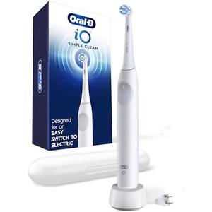 Oral-B iO Simple Clean Rechargeable Electric Powered Toothbrush, Pure White with 1 Gentle Care Brush Head and 1 White Travel Case - Automatic Pressure Sensor to Protect Gums - 3 Modes -2 Min Timer