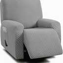 ULTICOR 4-Piece, 1 Seat Recliner Cover, Jacquared Stretch Reclining Chair Covers for 1 Cushion Reclining Sofa, Single Seat Recliner Couch Cover, Soft, Washable (Light Grey, Recliner Cover)(Style 1)