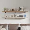 Long Wall Shelves 60 inch,Long Floating Shelf for Wall Set of 2, Large Shelves with Metal Brackets, Farmhouse Bookshelf for Bedroom, Living Room and Bathroom, 2T60IN Wood