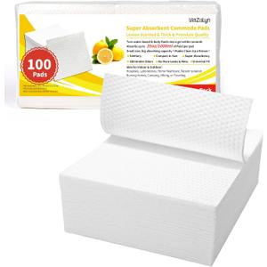 Lemon Scented Absorbent Pads for Commode, 100 Pcs, Light Scent Commode Pads for Bedside Commode Liners, Medical Grade, Disposable, Simple for Camping, Seniors and Disabled (100 Pcs 5*4.75 in)