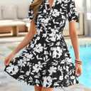 BTFBM Summer Dresses for Women 2026 Lightweight Casual Short Sleeve Floral Mini Dress A Line Beach Vacation Sundress (Black, XL)
