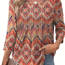 WIHOLL 3/4 Length Sleeve Womens Tops Dressy Casual Summer Round Neck Loose Fit Curved Hem Tunic Tops to Wear with Legging Trendy Boho Floral S
