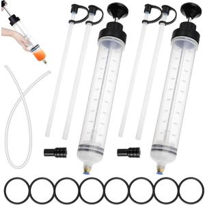 2-Pack 500CC Automotive Fluid Extractor Pump, Manual Oil Change Syringe with 50cm Rubber Hose, Manual Suction Vacuum Fuel Car Transfer for Power Steering